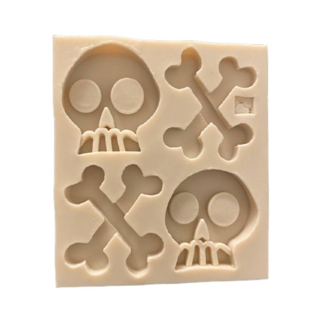 Molde de silicon con figuras calavera y huesos calaca para fondant