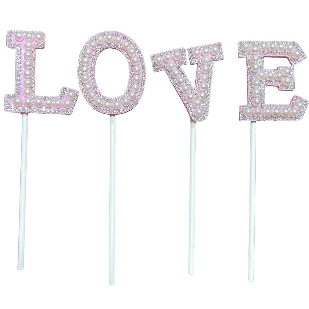 Cake topper letrero pastel LOVE rosa