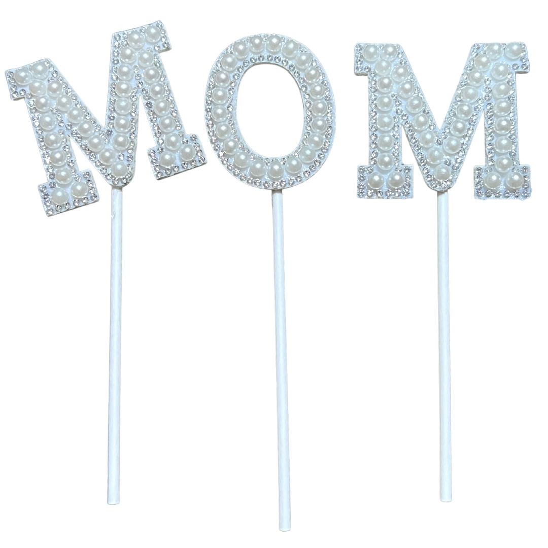 Cake topper letrero pastel MOM mamá plata