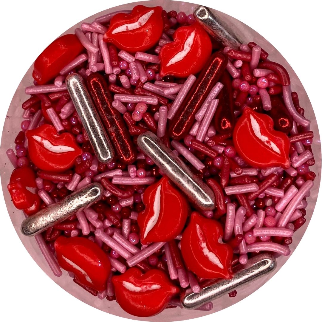 Mix de sprinkles de beso rods rojos y plata