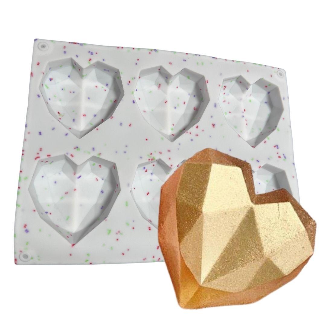 Molde de silicón corazones diamantados 3D geometricos 6cav