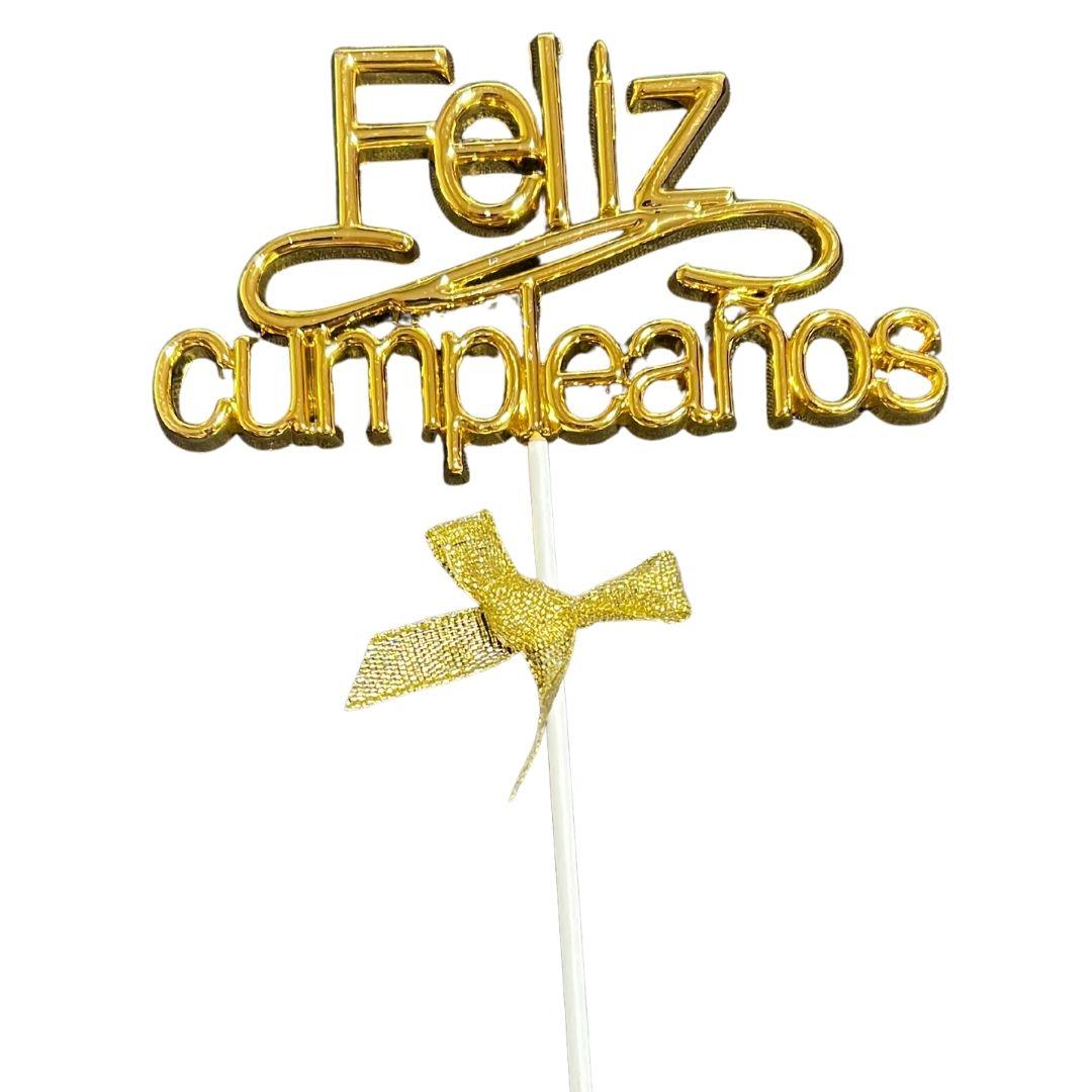 Cake topper letrero pastel feliz cumpleaños oro amarillo