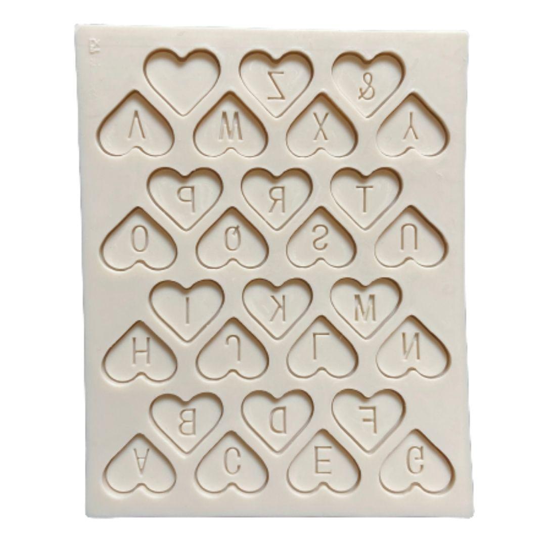 Molde de silicón fondant corazones letras alfabeto abecedario