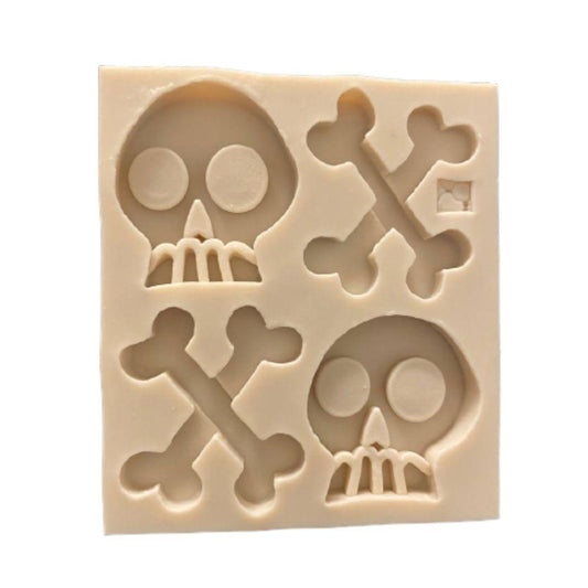 Molde de silicon con figuras calavera y huesos calaca para fondant
