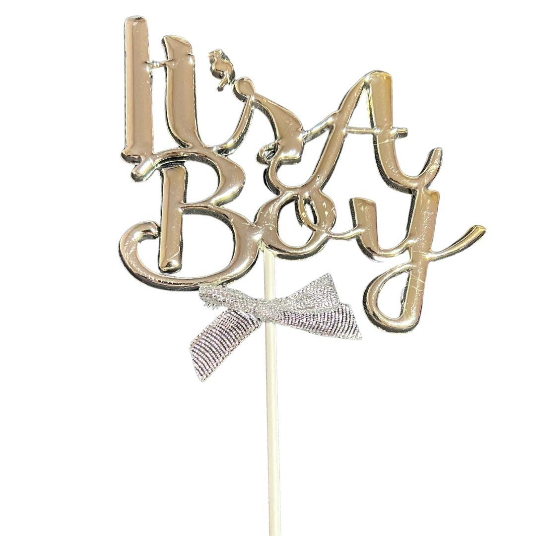 Cake topper letrero pastel It´s a Boy babyshower plata
