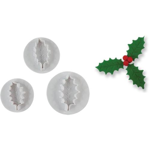 Cortador eyector navidad muerdago hoja para fondant 3pzas