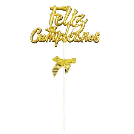 Letrero cake topper para pastel feliz cumpleaños dorado