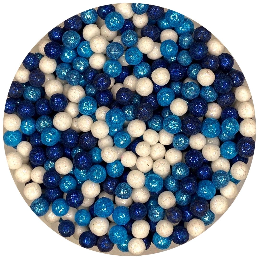 Mix de perlas diamantadas azules con blanco