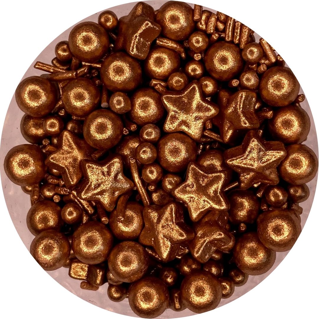 Mix de sprinkles cobre perlas granillo estrellas