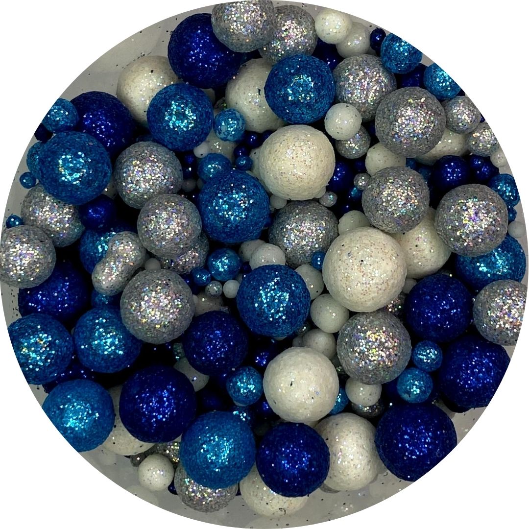 Mix de sprinkles diamantados azules plata blanco
