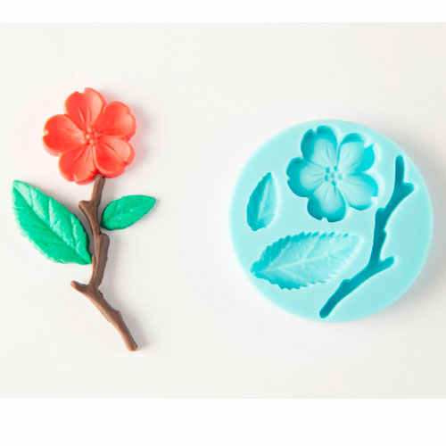 Molde de silicón para fondant de flor rama y hoja4-1742