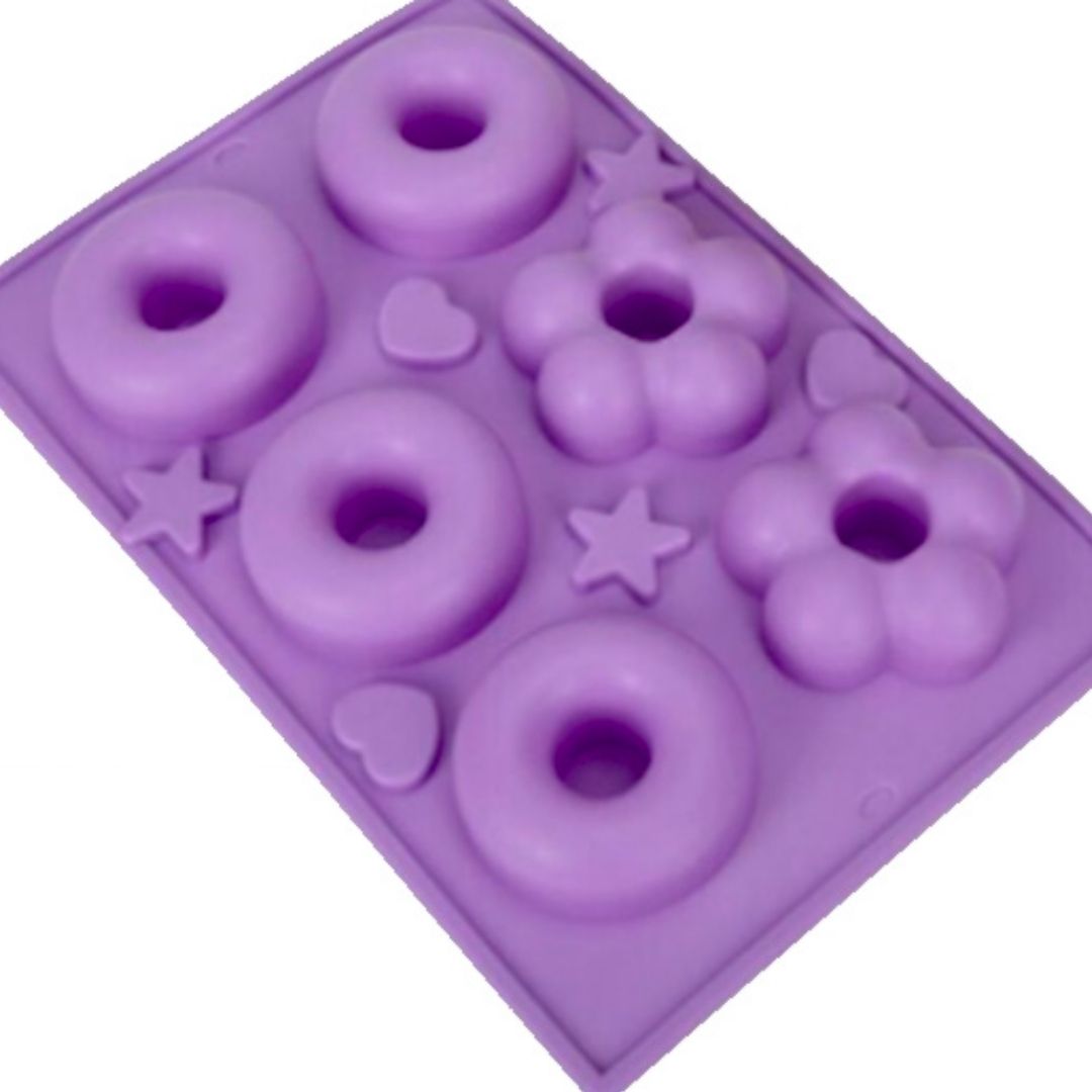 Molde silicón en forma de donas redondas y donas flor