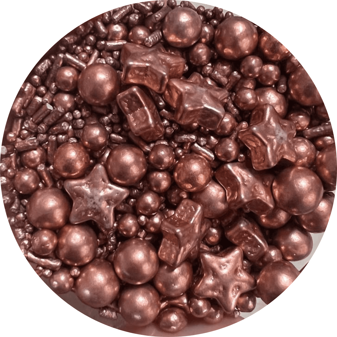 Mix de sprinkles oro rosa rose gold perlas granillo estrellas
