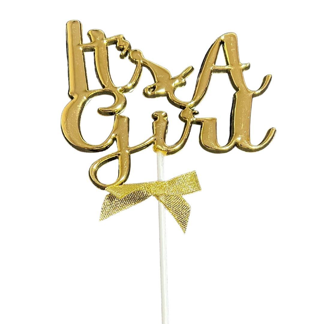 Cake topper letrero pastel It´s a Girl babyshower dorado