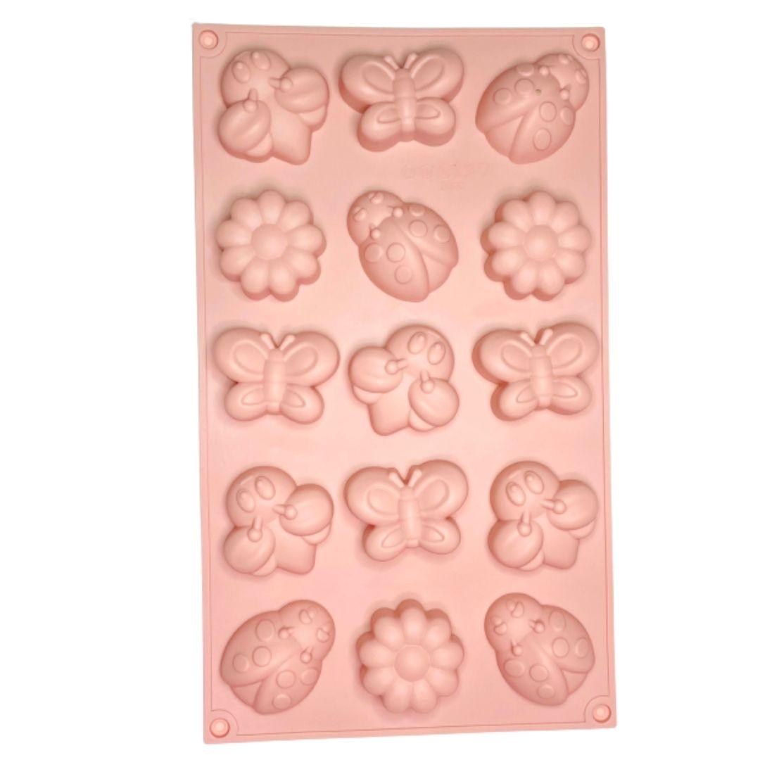 Molde de silicon catarinas abejas mariposas flores para repostería