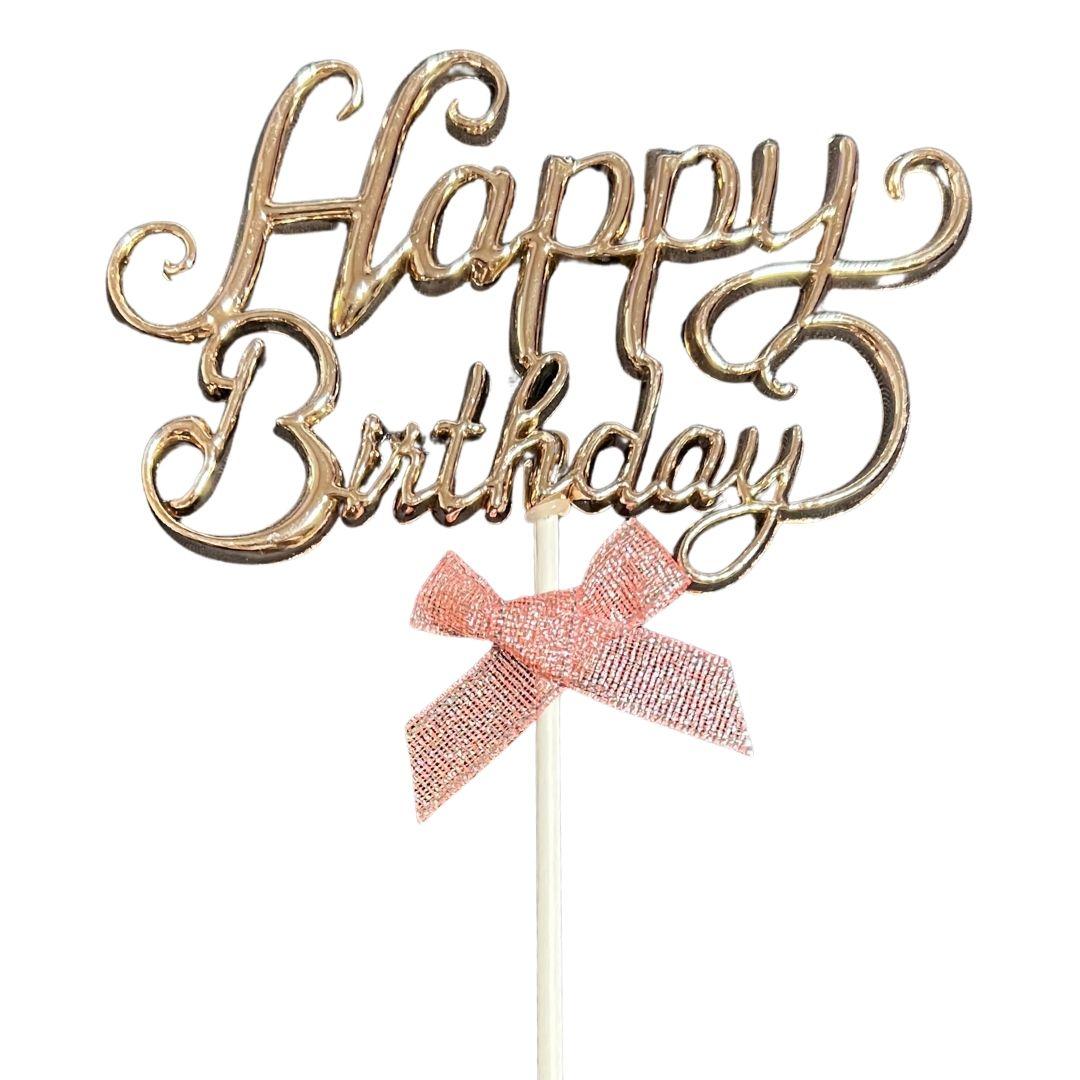 Cake topper letrero pastel happy birthday oro rossado