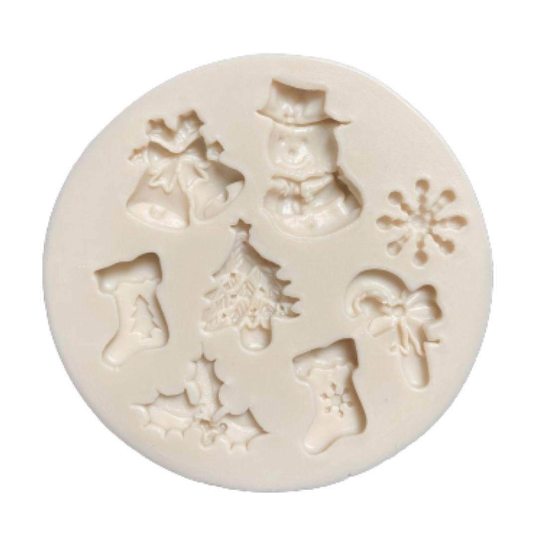 Molde de silicon fondant navidad muerdago muñeco nieve pino copo