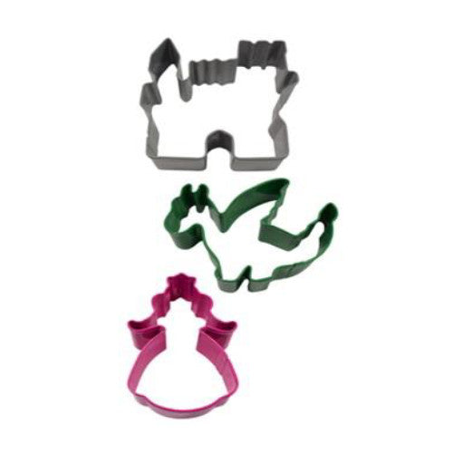 set de 3 cortadores de metal princesa dragon castillo
